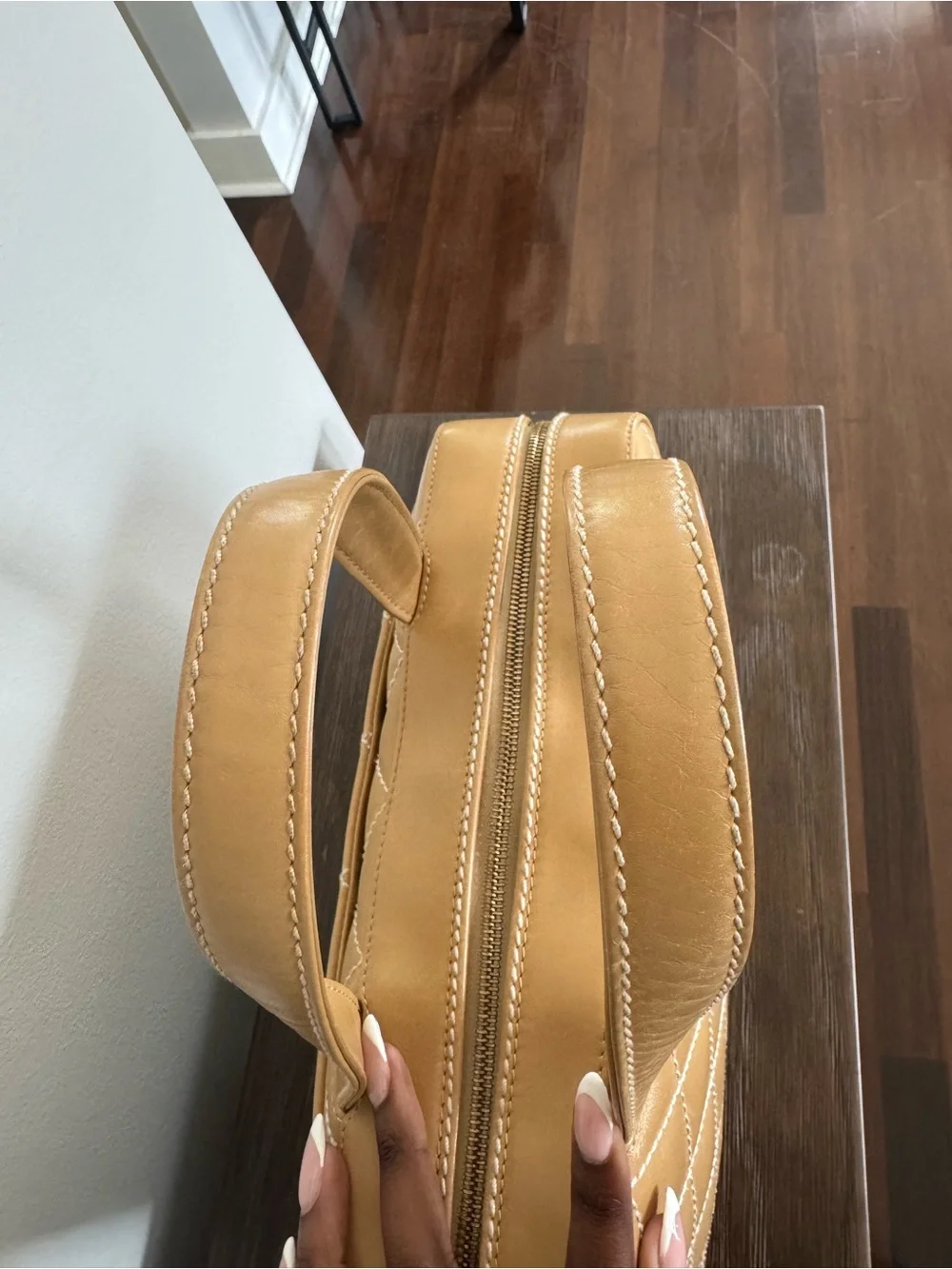 CHANEL Wild-stitch Surpique Bowler Bag in Tan/ Caramel with Gold Hardware